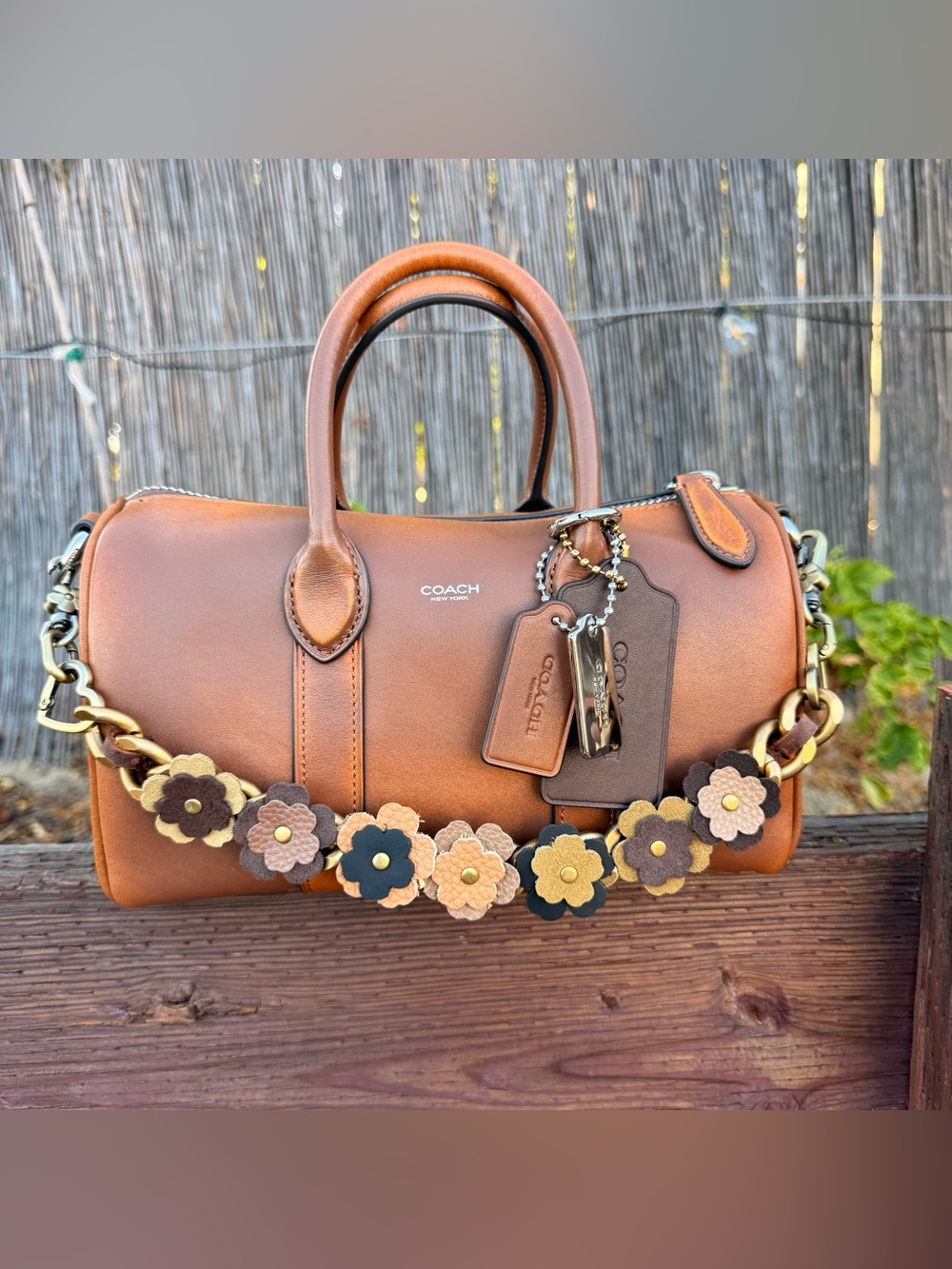 Novelty Strap| Bag Strap| Chunky Brass & Leather Flower Chain Link| Heart Shaped